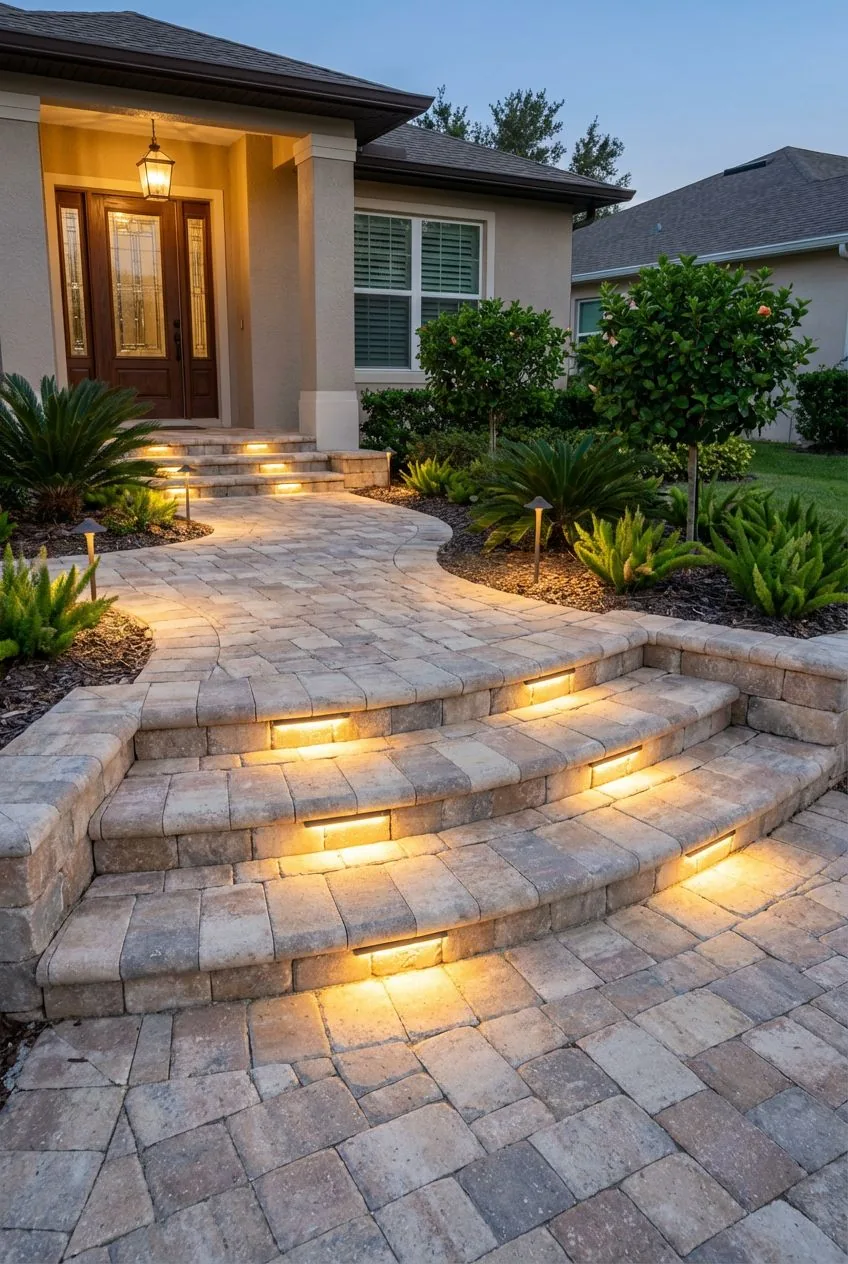 Paver walkway with landscape lighting in Windermere FL